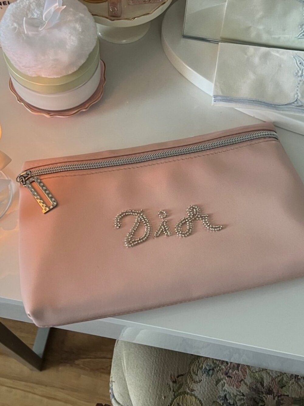 Dior Beauty Beaded Pink Faux Leather Makeup Bag